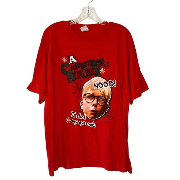 GILDAN A CHRISTMAS STORY "I Shot My Eye Out" Red Short Sleeve Crewneck Tee XL - Picture 1 of 6